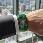 Art deco geometric rectangular Moissanite luxury mechanical watch