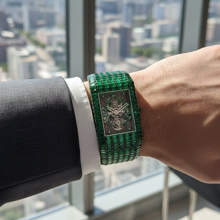 Art deco geometric rectangular Moissanite luxury mechanical watch