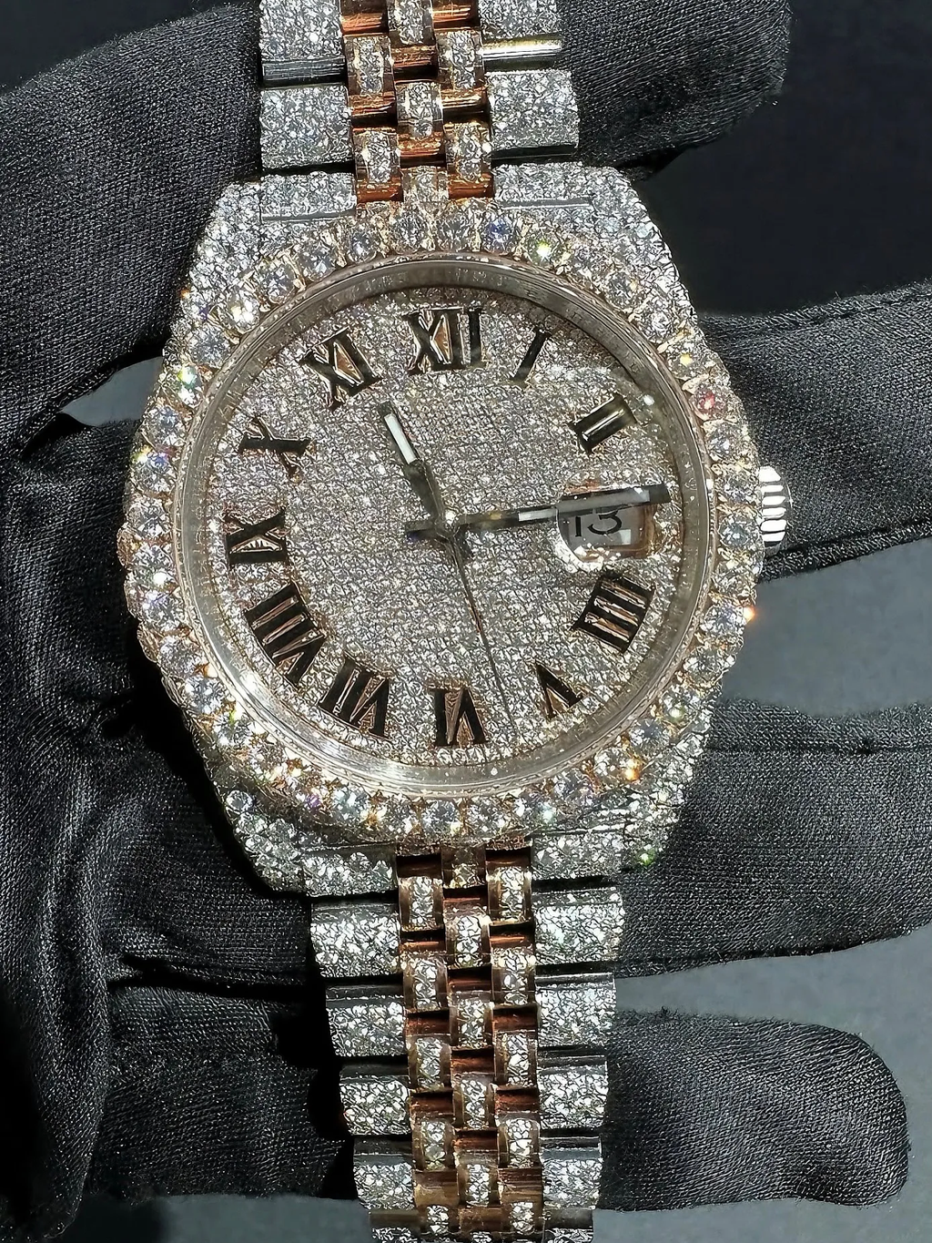 Luxury Overgild Rainbow Gemstone Bezel Chronograph Zircon Diamond Watch