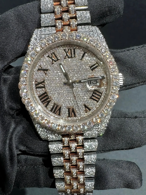 Luxury Overgild Rainbow Gemstone Bezel Chronograph Zircon Diamond Watch