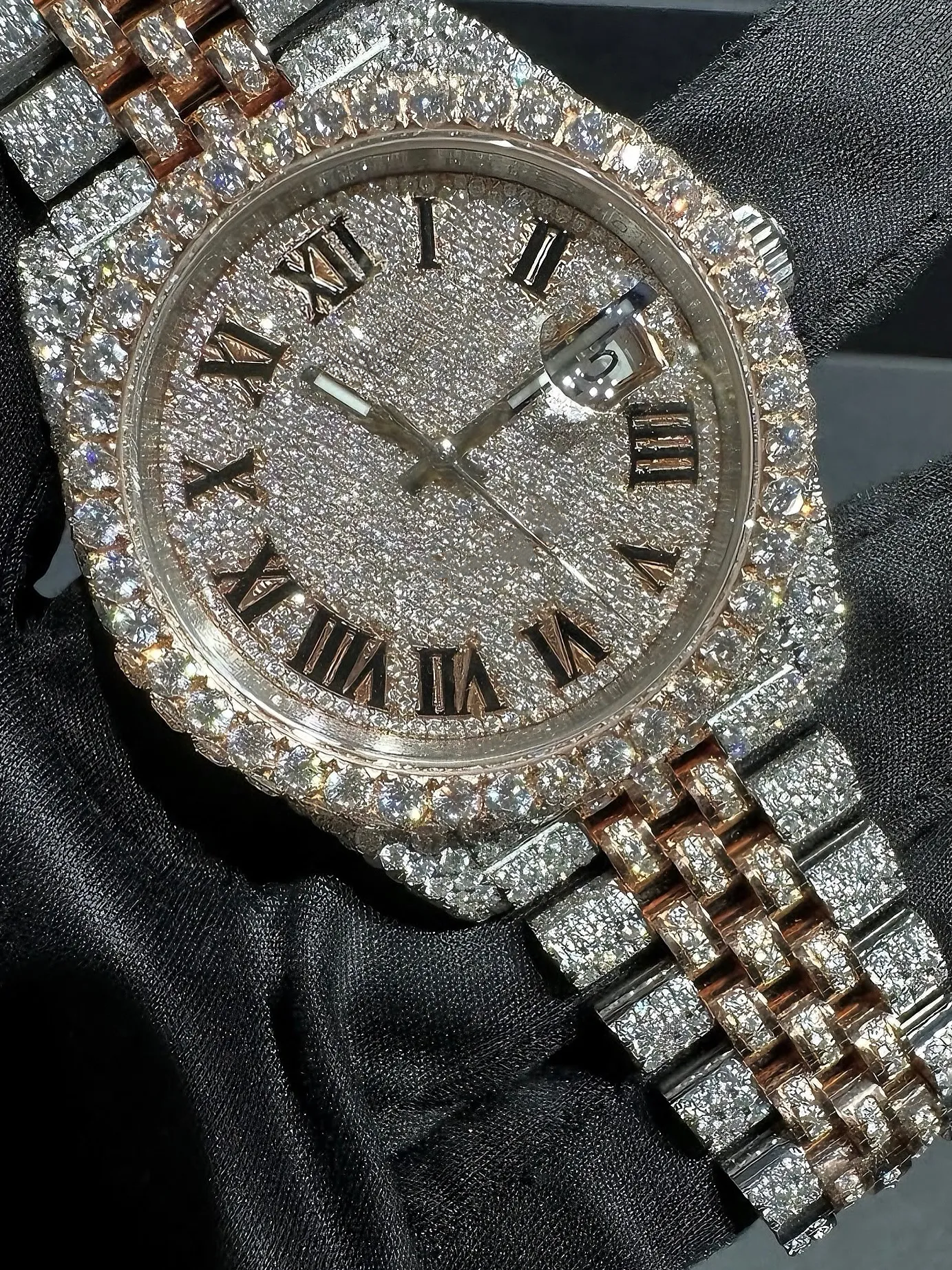 Luxury Overgild Rainbow Gemstone Bezel Chronograph Zircon Diamond Watch