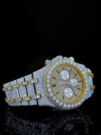 Two Tone Yellow Overgild Iced Out Chronograph Moissanite Diamond Watch