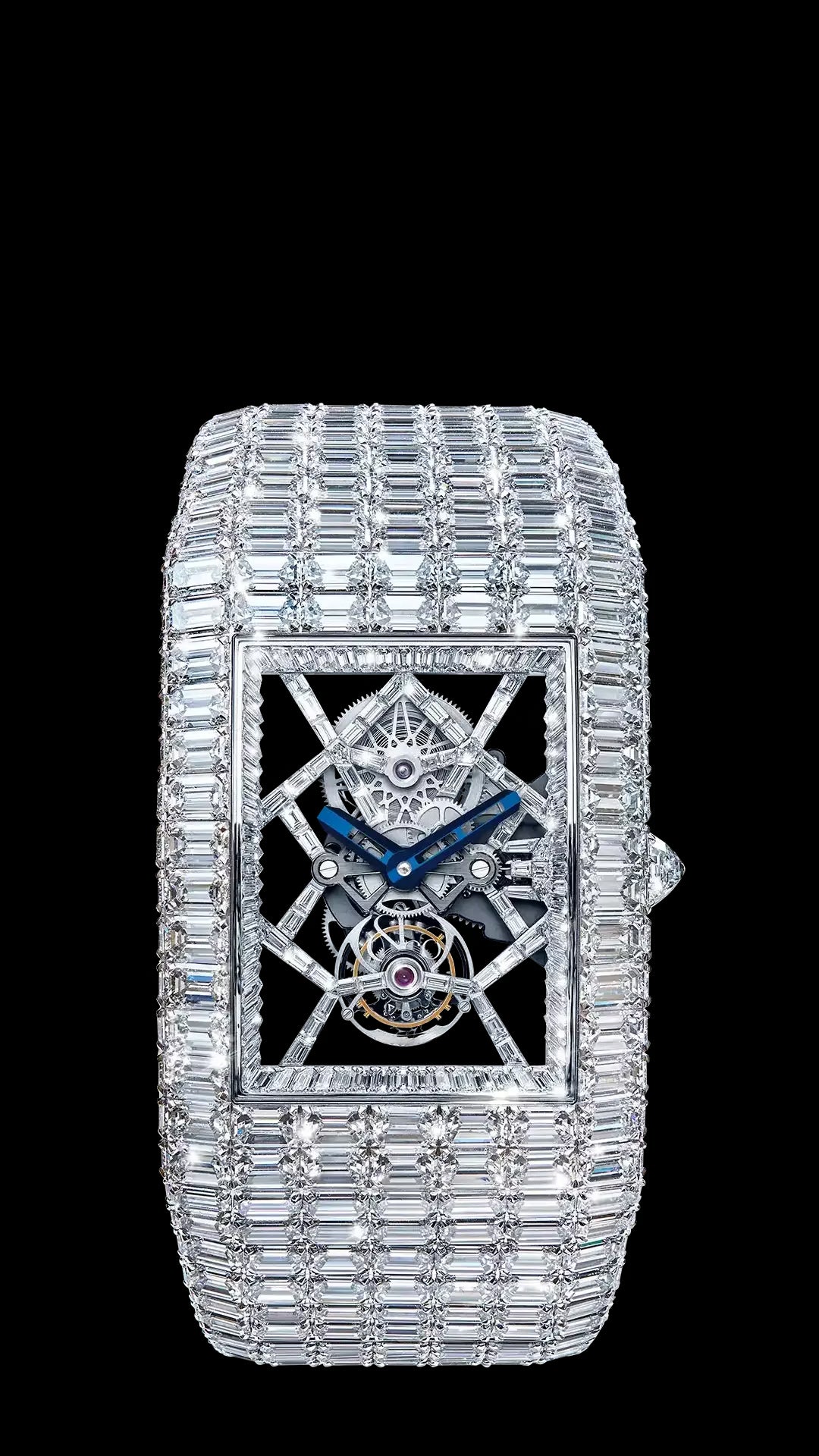 Art deco geometric rectangular Moissanite luxury mechanical watch