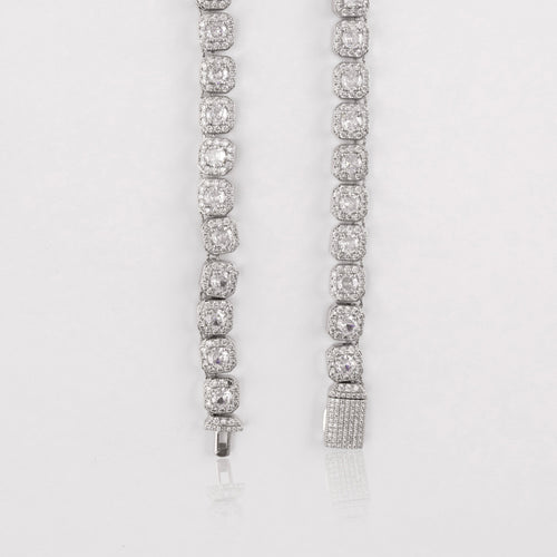 10mm Cluster Tennis Chain - White Gold