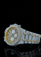Two Tone Yellow Overgild Iced Out Chronograph Moissanite Diamond Watch