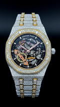 Skeleton Dial Two Tone Iced Out Moissanite Diamond Watch
