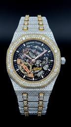 Skeleton Dial Two Tone Iced Out Moissanite Diamond Watch