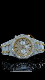 Two Tone Yellow Overgild Iced Out Chronograph Moissanite Diamond Watch
