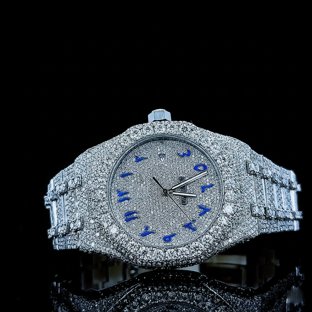 AP Royal Oak Blue Arabic Dial Iced Out Moissanite Diamond Watch
