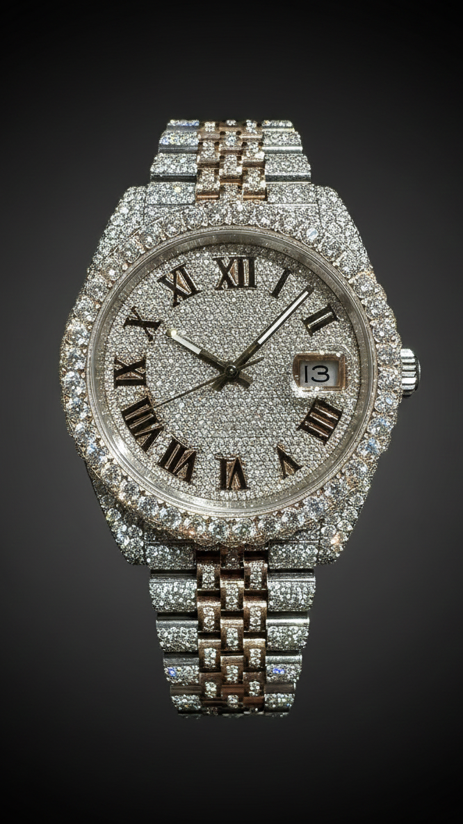 Luxury Overgild Rainbow Gemstone Bezel Chronograph Zircon Diamond Watch