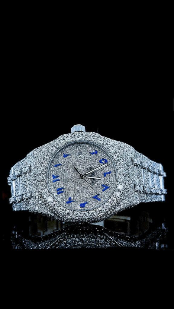 AP Royal Oak Blue Arabic Dial Iced Out Moissanite Diamond Watch