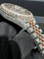 Luxury Overgild Rainbow Gemstone Bezel Chronograph Moissanite Diamond Watch