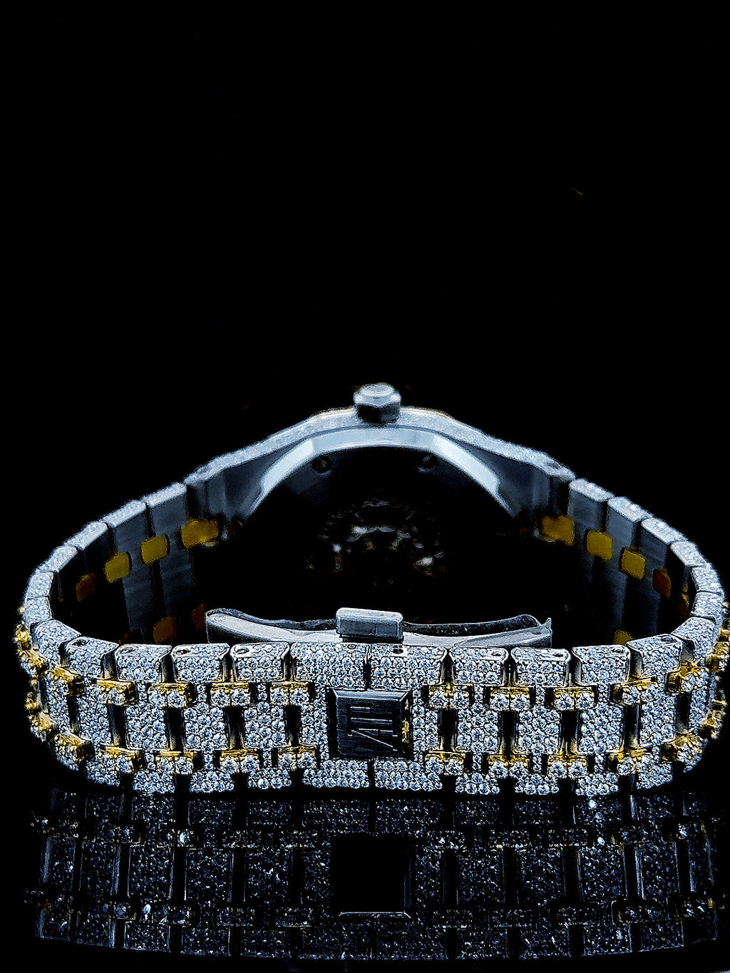 Skeleton Dial Two Tone Iced Out Moissanite Diamond Watch