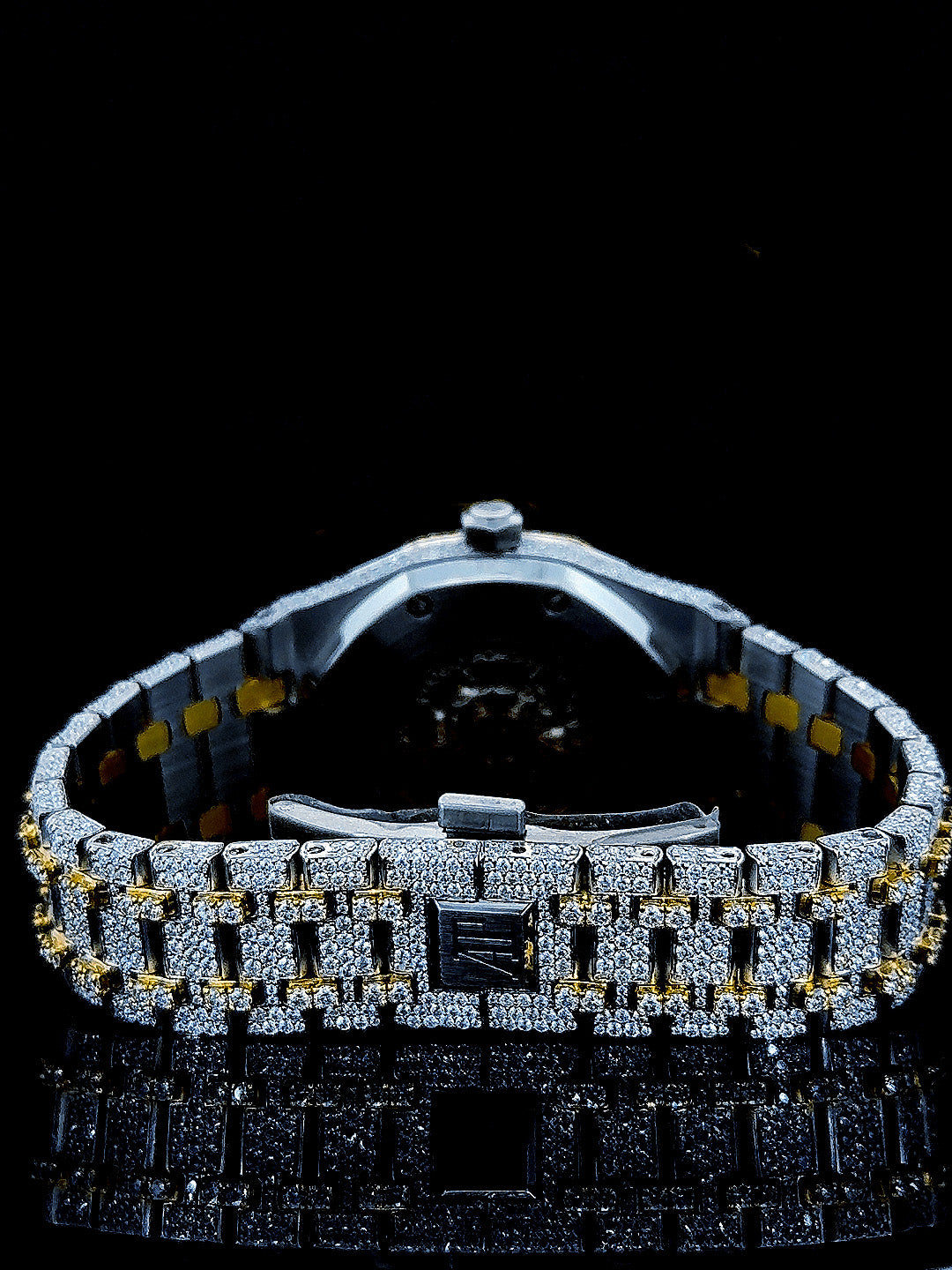 Skeleton Dial Two Tone Iced Out Moissanite Diamond Watch