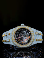 Skeleton Dial Two Tone Iced Out Moissanite Diamond Watch